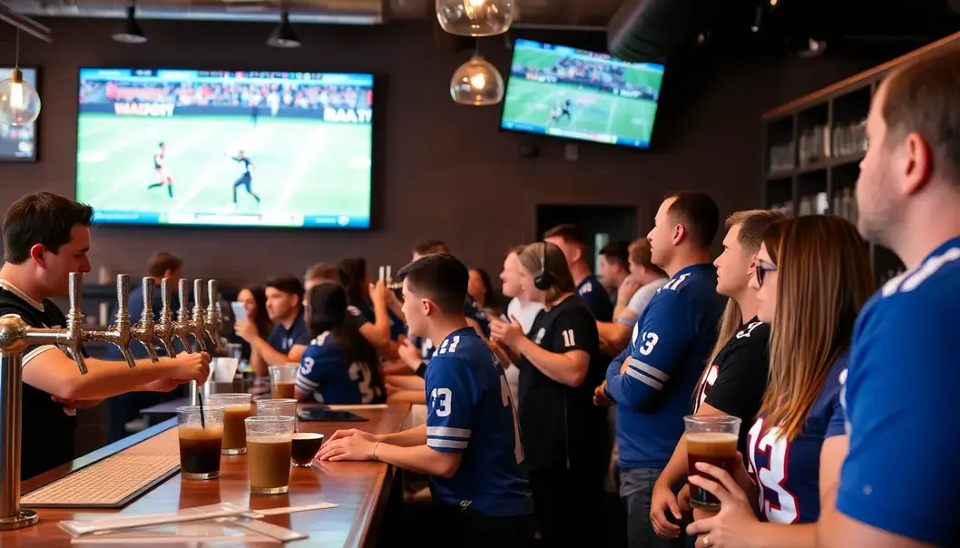 Baristas crafting exotic coffee blends with sports memorabilia in vibrant cafe setting.